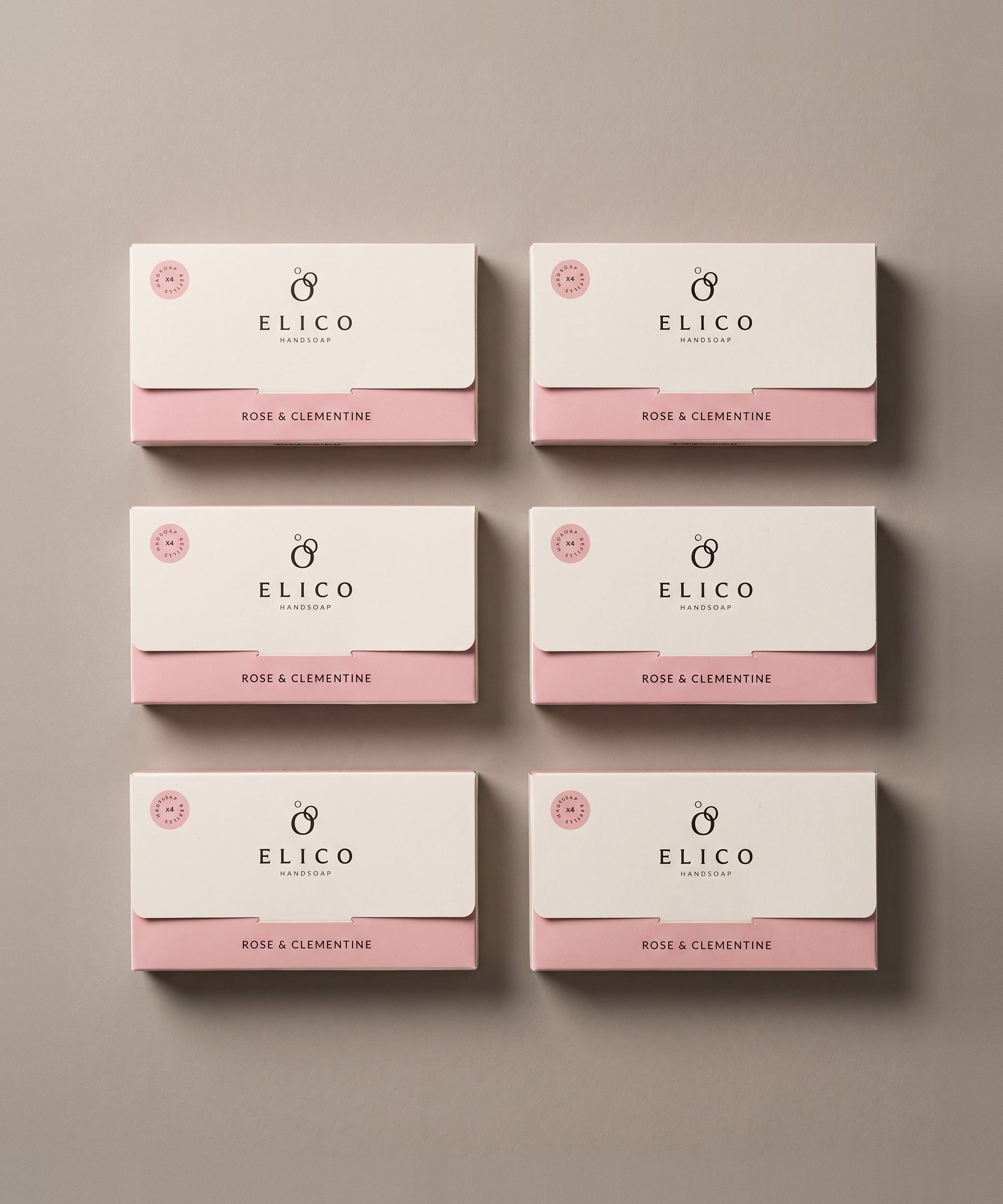 Handtvål Refillår: innehåll sett ovanifrån, sex 4-packs refills
