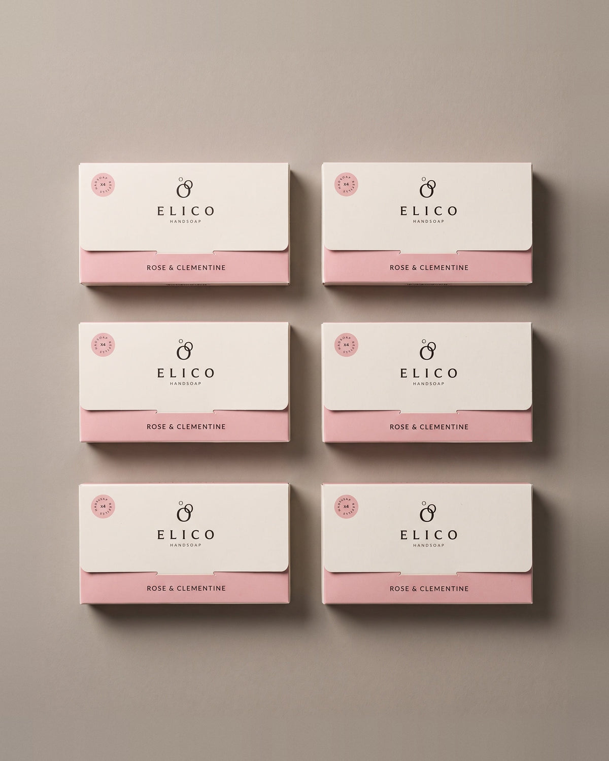 Handtvål Refillår: innehåll sett ovanifrån, sex 4-packs refills