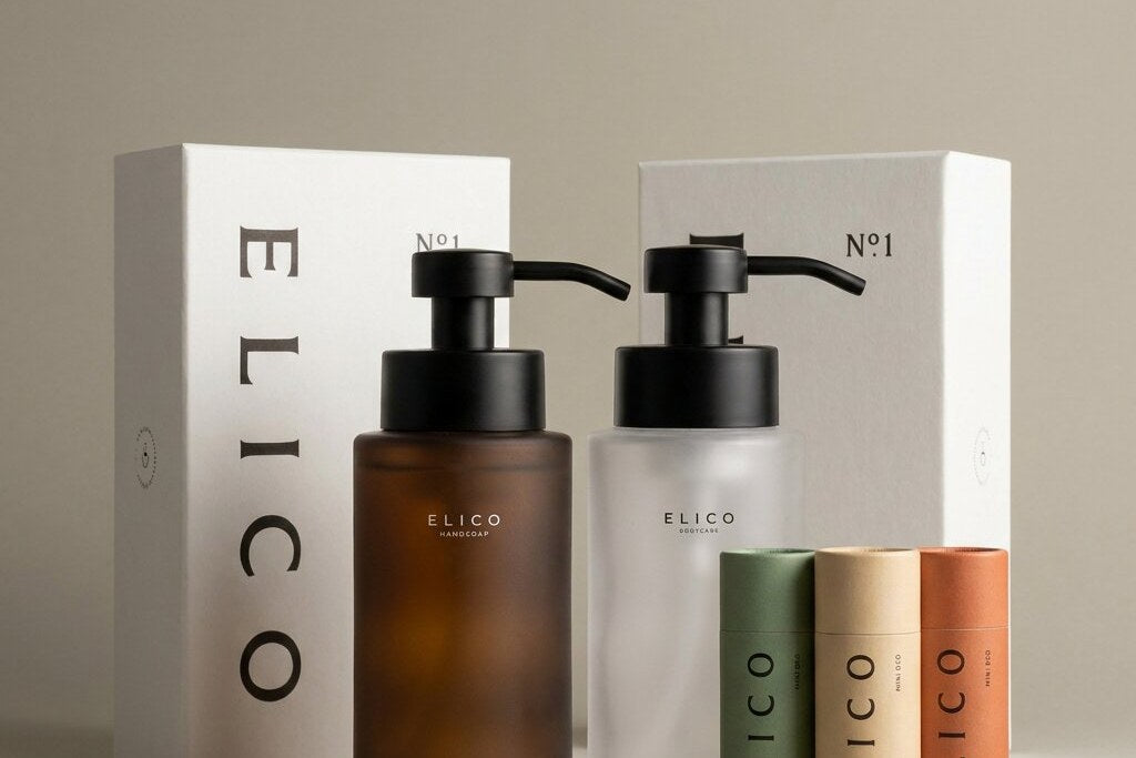 Two N°1 boxes with an amber and a frosted dispenser and Mini Deo