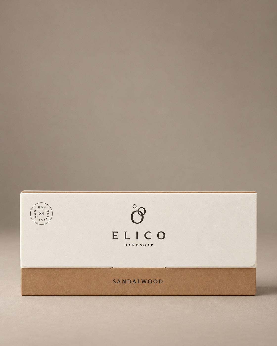 Elico handtvål refills 4-pack Sandalwood, stängd kartong