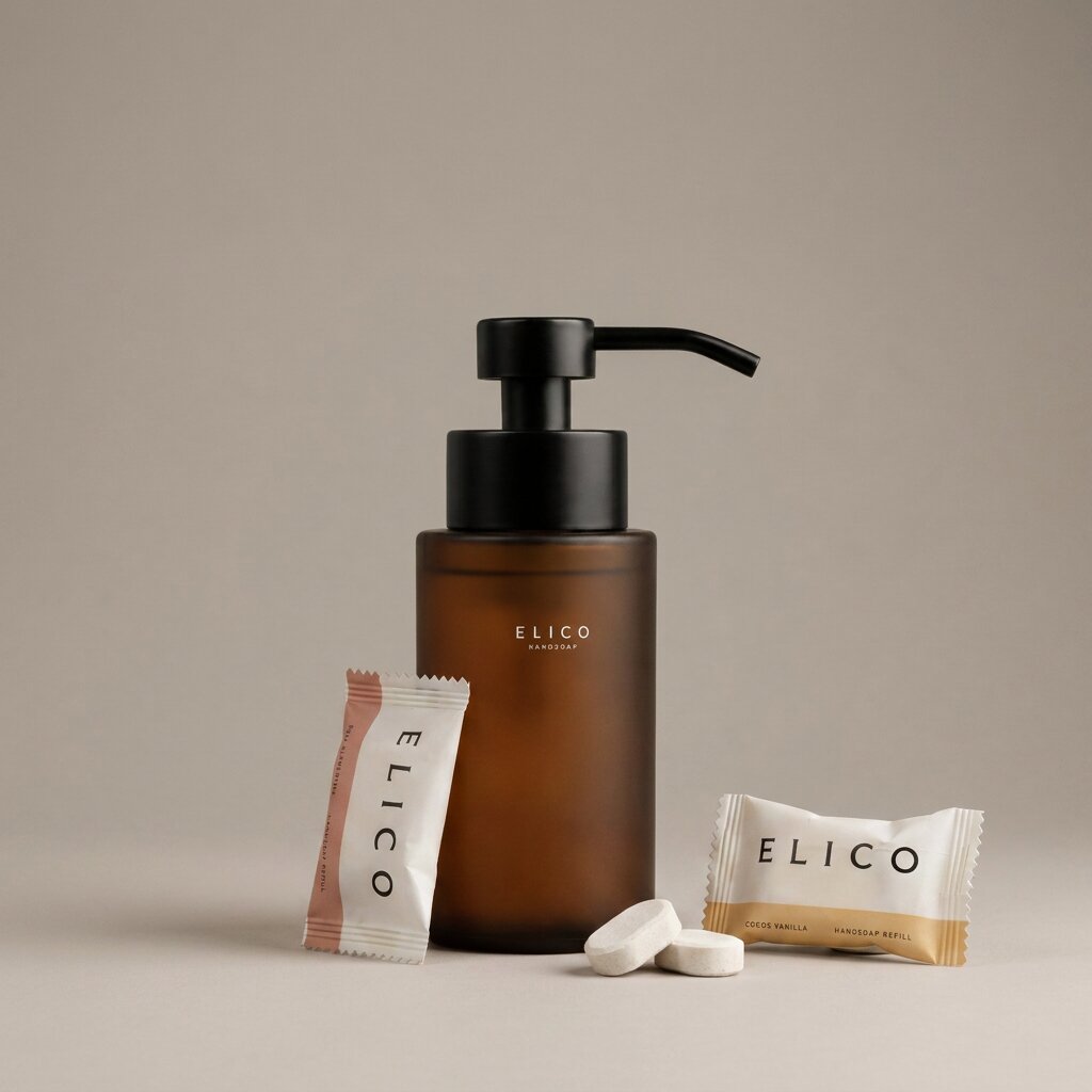 Hand Soap Starter Kit: 300 ml dispenser in frosted glass with a matte black pump and refill tablets